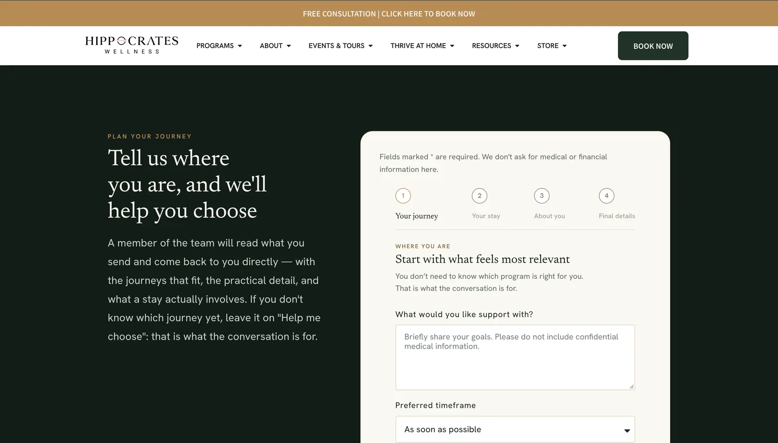 Plan your journey: a four-step request form beside an introduction