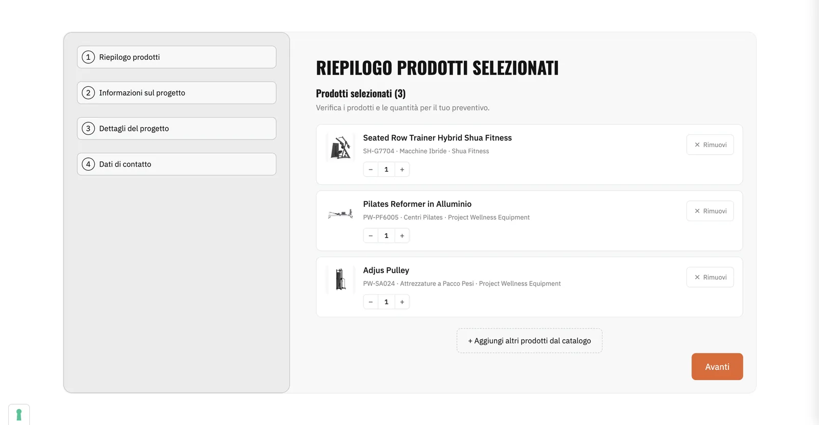 Quote request step one with three selected products